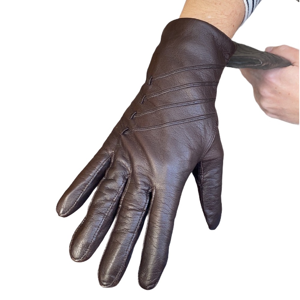 Fownes Bros Brown black lined leather gloves